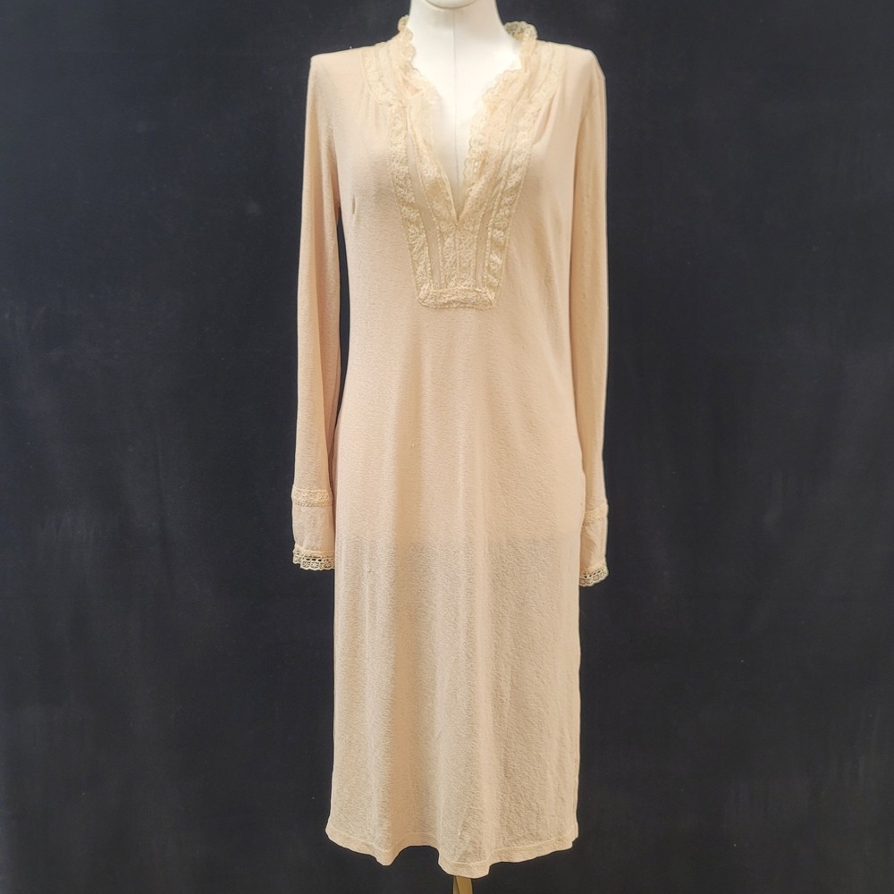 Express Women Y2K Shabby Chic Edwardian Side Split Tunic Top Size S Tan Festival